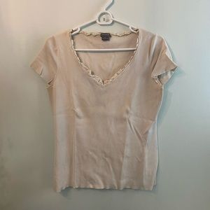 V-neck Tee with Ruffle Detailing